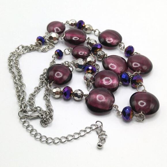 Purple Flat Round Beaded Necklace, Purple Crystal Beads, Two Strands, 24 Inches - Picture 10 of 10
